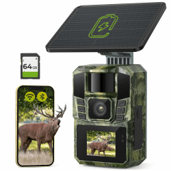 VXK Solar WLAN Wildkamera mit Handyübertragung APP, 4K 48MP Wildtierkamera mit Nachtsicht Bewegungsmelder Eingebaute 5200mAh Lithium-Batterie, 0.1s Auslöser Bewegungsaktiviert, 64GB SD Karte, IP65 Angebot bei HelloDeals