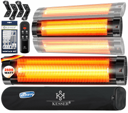 KESSER® Infrarotstrahler 2500W Infrarot Heizstrahler mit Fernbedienung, 3 Stufen, Instant-Heat, Wandhalterung, Terrassenstrahler, Quarzstrahler, Terrassenheizer, inkl. Schutzhülle, Timer - Schwarz Angebot bei HelloDeals
