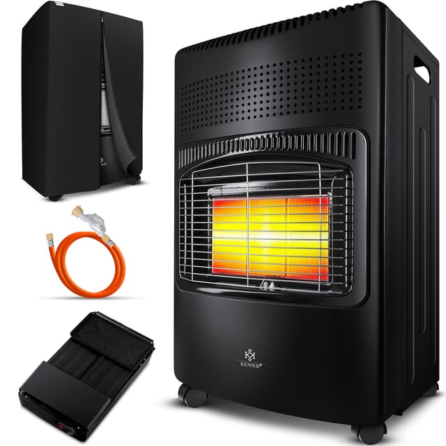 KESSER® 4200 Watt Keramik Gasheizer inkl. Gasdruckregler Gasschlauch + Schutzhülle - Gasheizofen, Heizstrahler Gasheizgerät, Infrarot Keramikbrenner, Butan- oder Propangasflaschen bis 15kg, Black Schwarz