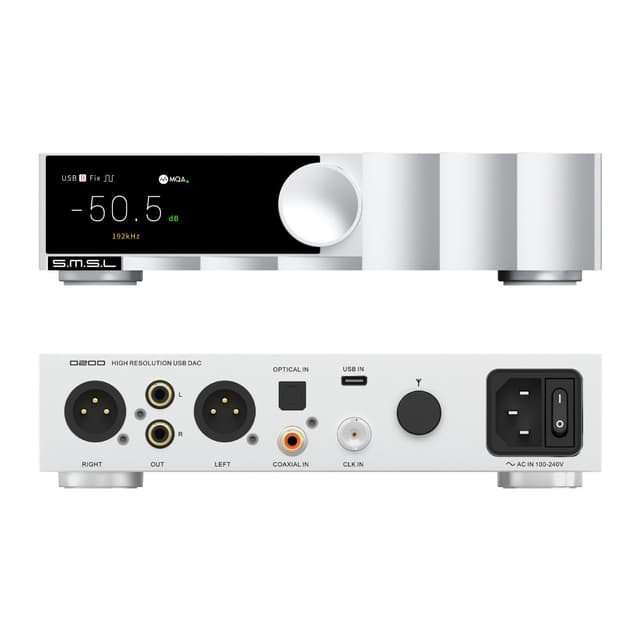SMSL D200 HiFi-Audio-DAC | ROHM BD34353EKV-Decoder DSD512, PCM768kHz | Eingänge: USB, Optisch, Koaxial, Bluetooth | Vollbalancierter Digital-Analog-Wandler für Stereo-Verstärker