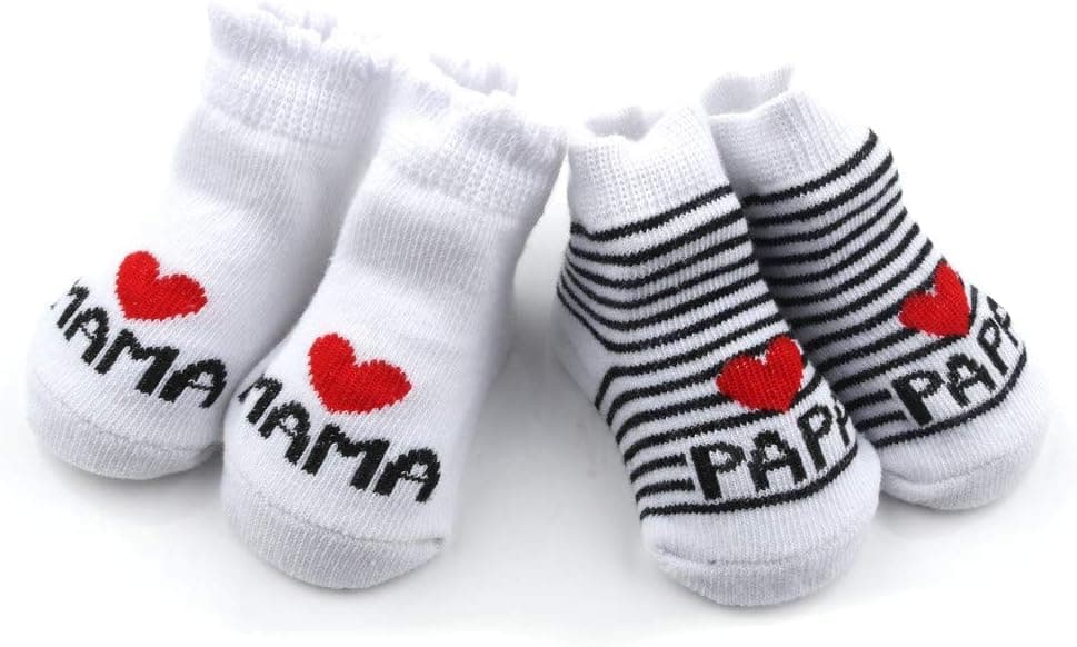 Distinct® Baby Baumwollsocken Süße Socken Ich liebe Mama + Ich liebe PaPa Neugeborenes Kleinkind Baby Sock Jungen Mädchen Cotton kleine Söckchen Geschenk (2 Paar) Angebot bei HelloDeals