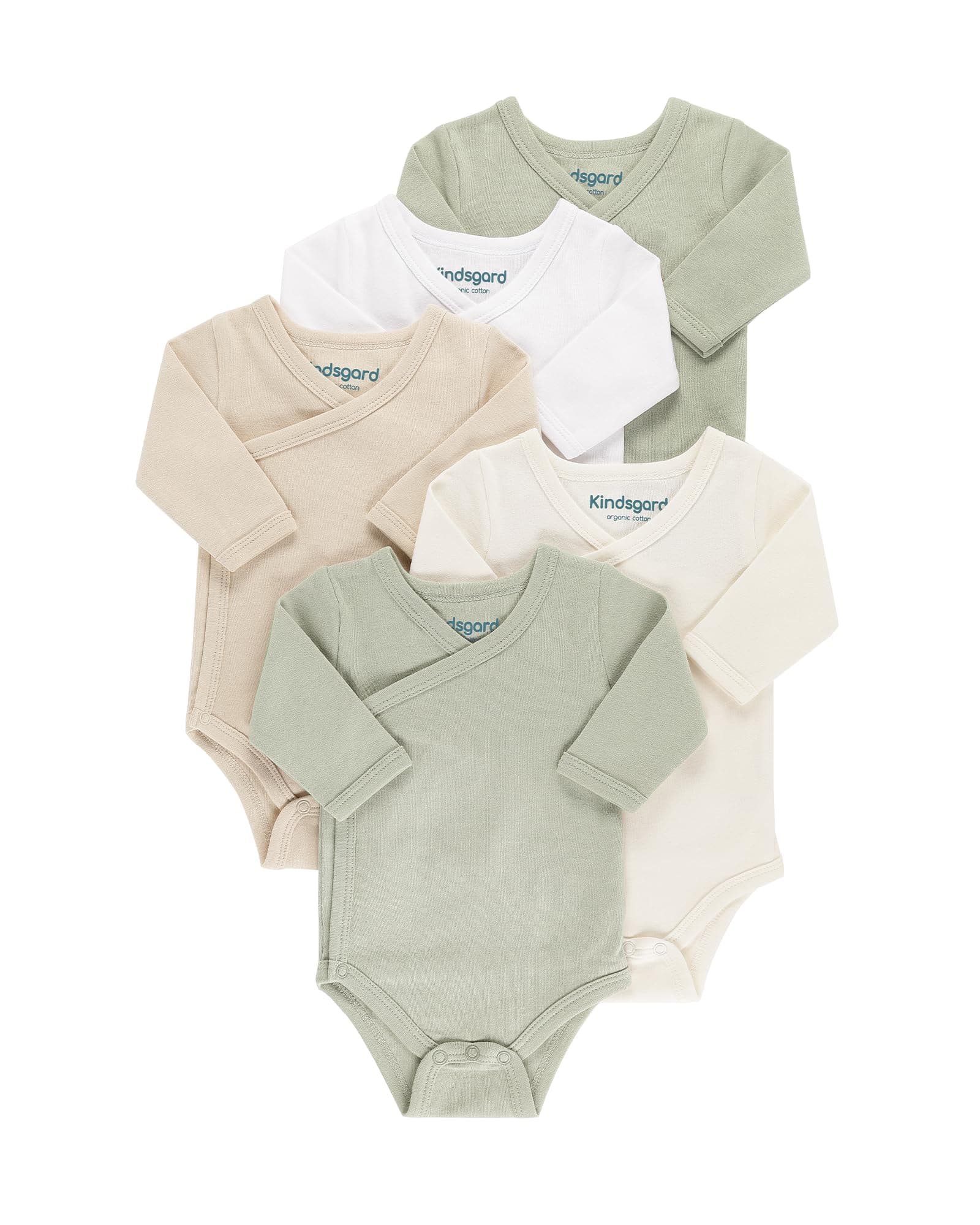 Kindsgard Wickelbody langarm „trunder“ – 5er-Pack – 100% Bio-Baumwolle – OEKO-TEX zertifiziert – weich, atmungsaktiv & pflegeleicht – Baby Body mit Druckknöpfen 56 5er_beige Angebot bei HelloDeals