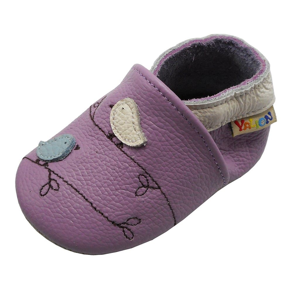 YALION Krabbelschuh Babyschuh Lauflernschuh Jungen Mädchen Baby Weicher Flexibles Leder mit Mokassins Wildledersohlen Elastische Knöchel Lederpuschen 24/25 EU Purple Bird Angebot bei HelloDeals