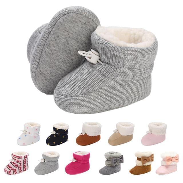Tolaler Unisex-Baby Neugeborenes Fleece Booties, Verdicktes Futter Warme Baby Winterschuhe Verstellbare Rutschfeste mit Weicher Sohle Baby Booties/Alltagskleidung (0-18 Monate) 6-12 Monate C Grau