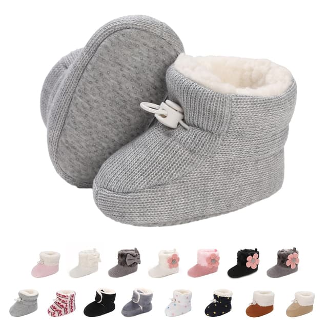 Baby Neugeborene Fleece Bootie, Winter Warme rutschfeste Weiche Sohle Winterschuhe Sock Schuhe Niedlich Einstellbar Krabbelschuhe Prewalker Stiefel für Mädchen Jungen Kleinkind Gr.0-18 Monate 12-18 Monate C Grau