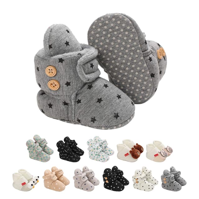 EDOTON Unisex-Baby Neugeborenes Fleece Booties, Baby Jungen Mädchen Weiche Sohlen Streifen Bootie Kleinkind Stiefel Niedlich Stiefel Socke Einstellbar 12-18 Monate C Dunkelgrau