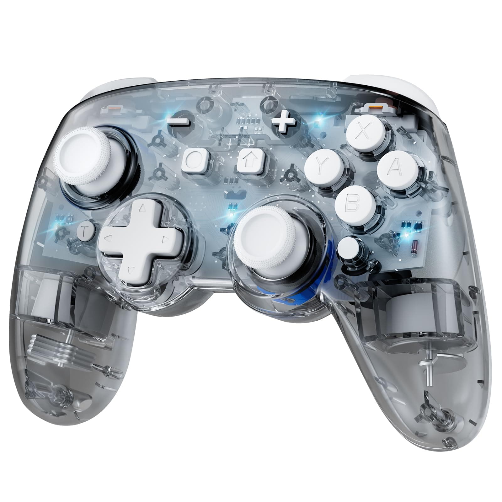 Hall Effect Switch 2 Controller Wireless, Pro Controller Kabellos Kompatibel mit Switch 2/OLED/Lite, Bluetooth Kontroller Gamepad mit 7 LED Farben/Makro/Bewegungsaufnehmer/Turbo - Transparent Grau