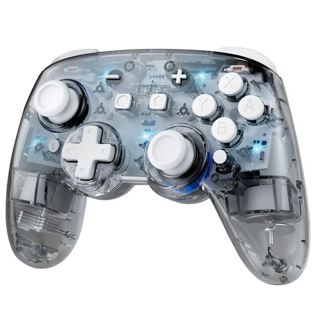 Hall Effect Switch 2 Controller Wireless, Pro Controller Kabellos Kompatibel mit Switch 2/OLED/Lite, Bluetooth Kontroller Gamepad mit 7 LED Farben/Makro/Bewegungsaufnehmer/Turbo - Transparent Grau
