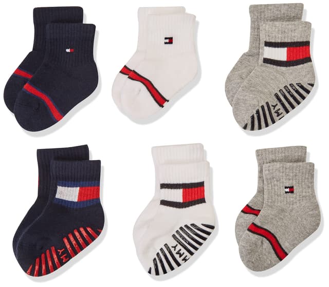 Tommy Hilfiger Unisex Baby Crew Socken (6er Pack) 19-22 Weiß / Grau / Marineblau