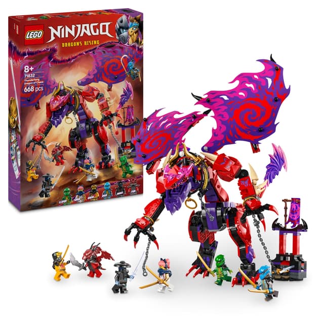 LEGO NINJAGO Chaosdrache Donnerzahn – Bewegliche Actionfigur mit 6 Minifiguren (Lloyd, NYA, Arin und Sora) – Kreatives Spielzeug zu Weihnachten für Kinder ab 8 Jahren – 71832