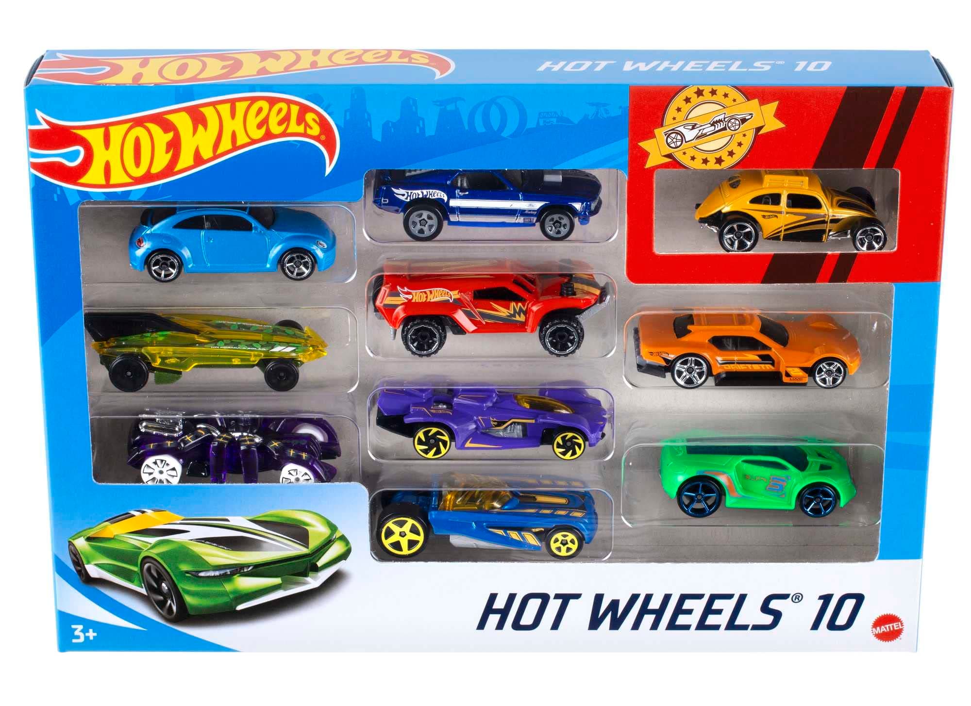 Hot Wheels 1:64 Die-Cast Auto Geschenkset, je 10 Spielzeugautos, zufällige Auswahl, Spielzeug Autos ab 3 Jahren, 10er Pack, Mehrfarbig, 54886