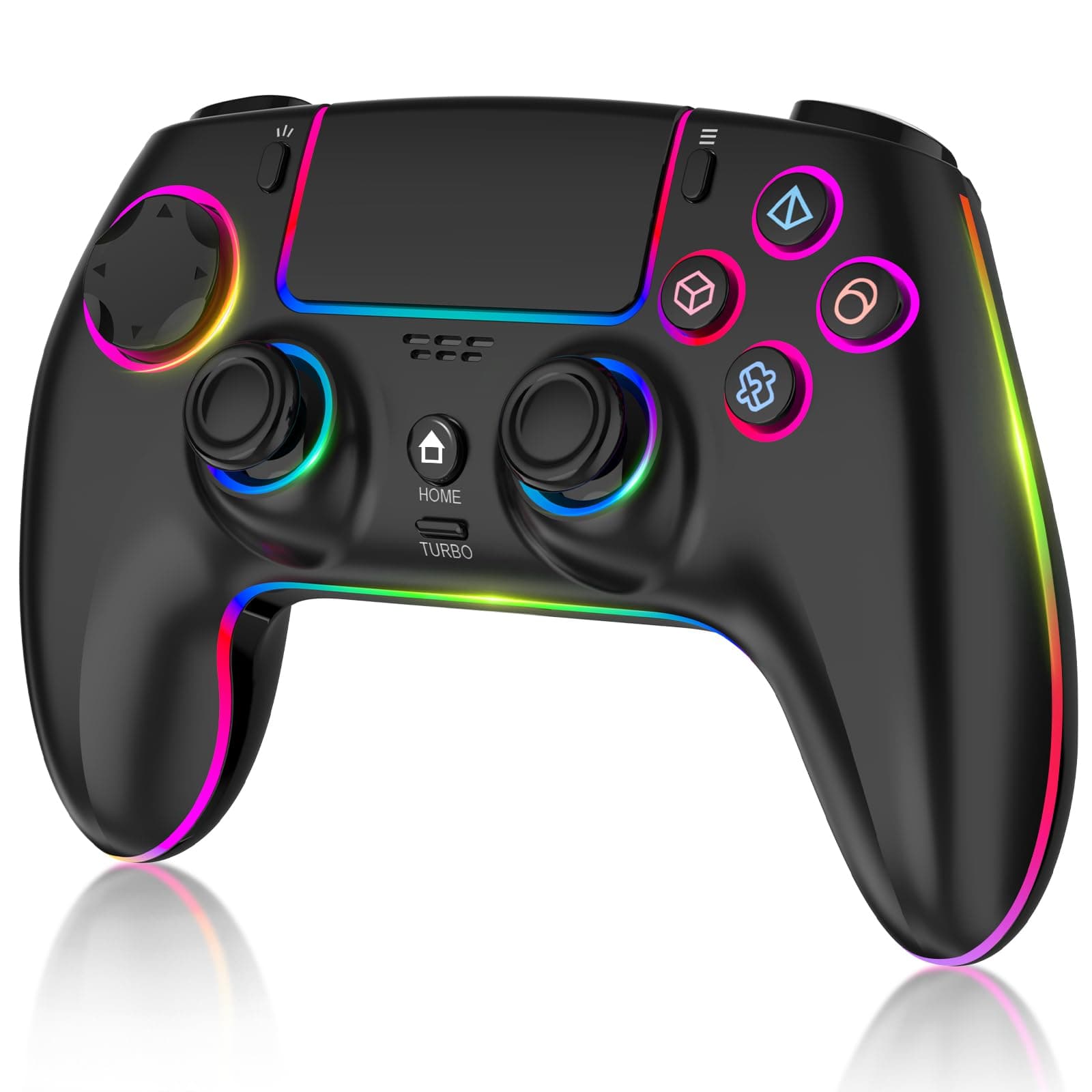 MYSTILUCK Wireless Controller für PS-5/Pro/PC/MAC/iOS/Android/Steam Deck, Gamepad mit 7 Farben RGB Beleuchtung/Hall Effect Sticks/Dual Vibration/Turbo/Programmierbar/Kopfhörerbuchse/1500-mAh-Akku Schwarz