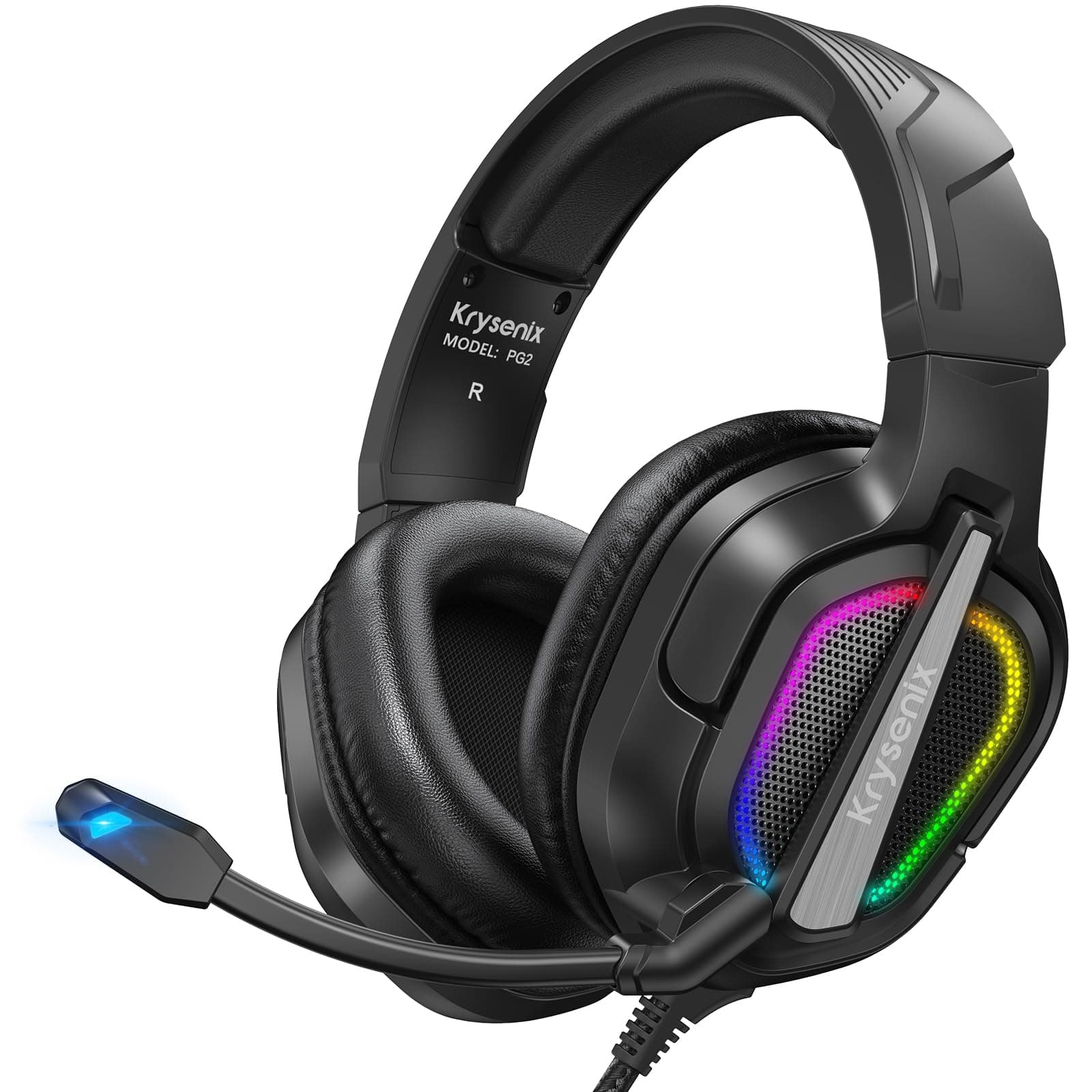 Krysenix PG2 RGB Gaming Headset für PS4, PS5, PC, Xbox, Nintendo Switch, Headset mit Mikrofon, Gaming Kopfhörer mit Mikrofon, Noise Cancelling Kopfhörer mit 3.5mm Klinke Schwarz