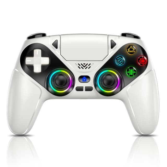 RGB Wireless Controller für PS5, Kompatibel mit PS5 Pro/Slim/PCs, Bluetooth Gamepad mit Rückenpaddel, 6-Achsen-Sensor, Dual-Vibration, 6-Achsen-Sensor, Turbo, Makro, 3,5mm Audio-Jack & Lautsprecher 01 Weiß