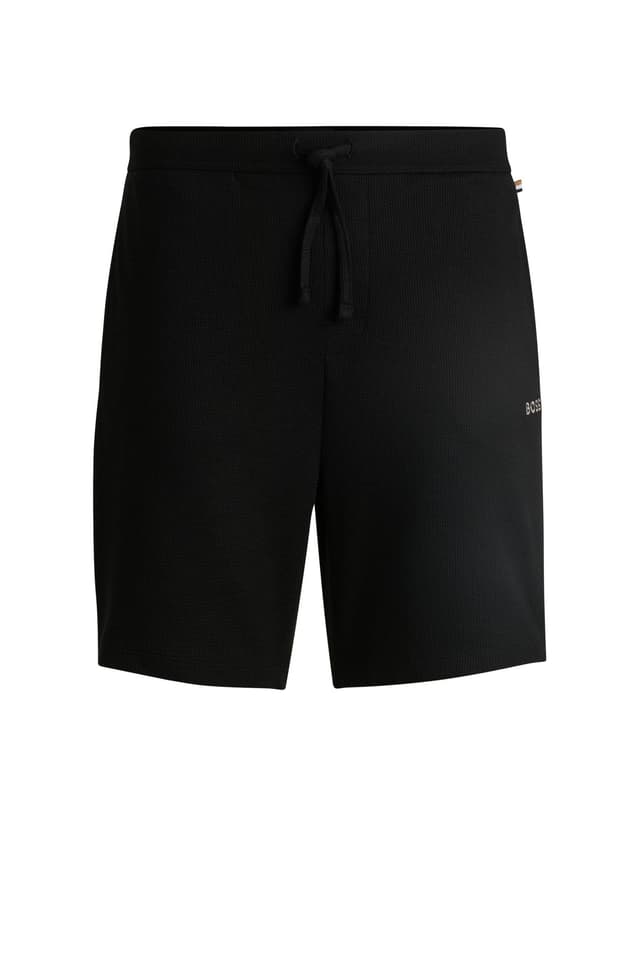 BOSS Herren Waffle Shorts Pyjama-Shorts aus Baumwoll-Mix mit Logo-Stickerei L Black1
