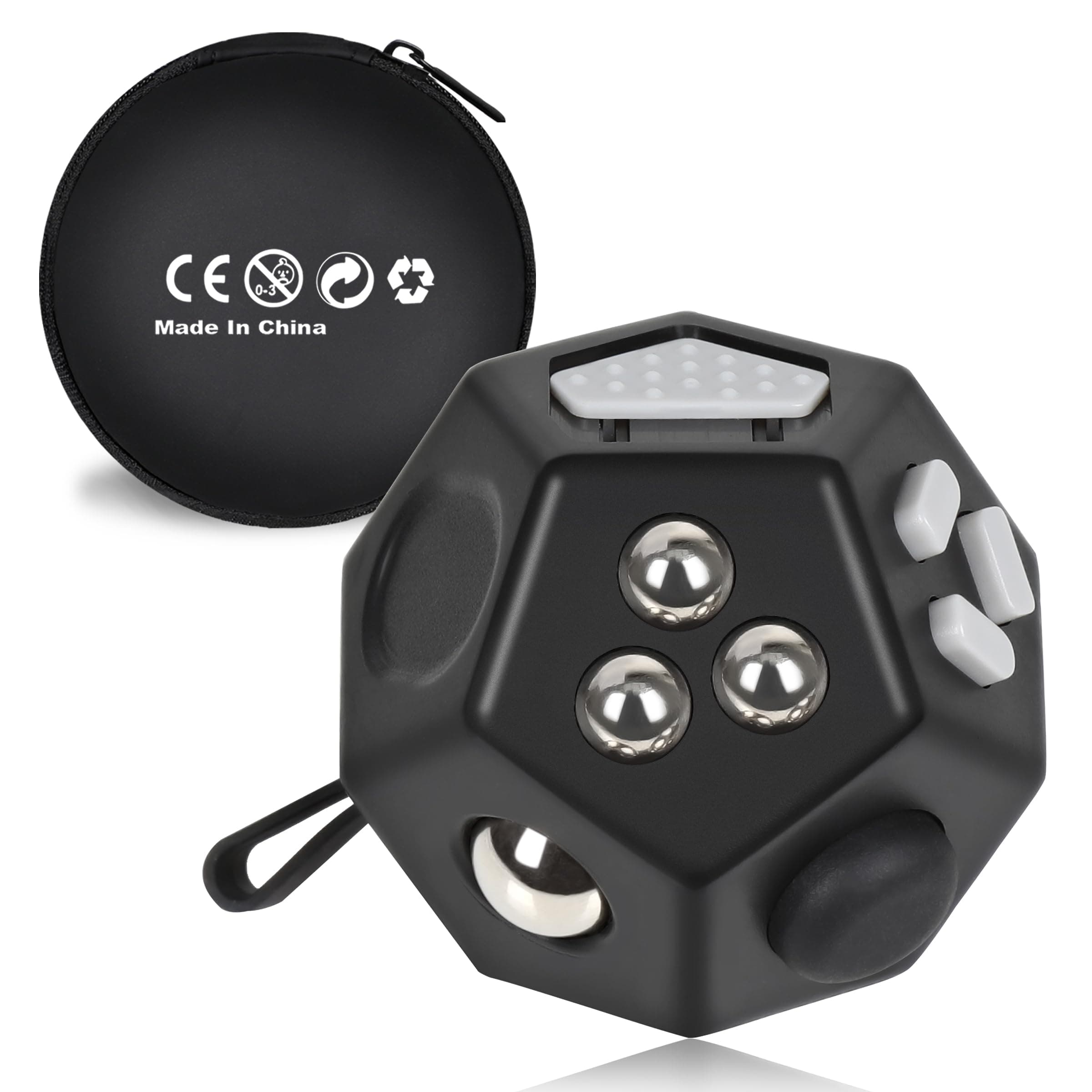 VCOSTORE Mini Fidget Stresswürfel Cube 12 Seiten, Angst Entlastung, Tragbares Anti Stress Spielzeug für Kinder und Erwachsene mit ADHS ADD OCD Autismus, Schwarz Angebot bei HelloDeals