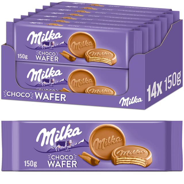 Milka Choco Wafer – Waffelkeks mit feiner Kakaocrème-Füllung, umhüllt von Alpenmilch-Schokolade – 14 x 30g