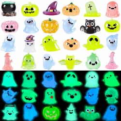 XIMISHOP 32 Stück Mini Halloween Leuchtende Harz Figuren, Miniatur Kleine Winzige Harzfiguren Verstecken Kunstharz Ornamente Kürbis Geist Schädel für Hausgartendekoration und Halloween Party Geschenk Bunte-leuchtende Angebot bei HelloDeals