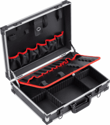 Meister Werkzeugkoffer leer - 460 x 320 x 140 mm - Individuelle Fachaufteilung - 15 Werkzeugtaschen - Mit Gummibändern - 15 kg Tragkraft - Stabiler Alu-Koffer / Werkzeugkiste / Organizer / 9095070 Modell 2 (460 x 320 x 140 mm) Werkzeugkoffer Angebot bei HelloDeals