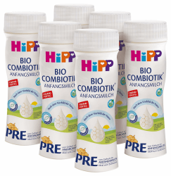 HiPP PRE Bio Combiotik trinkfertig (6 x 200ml), Anfangsmilch von Geburt an, enthält nur Lactose als Kohlenhydrat, in bester Bio-Qualität Angebot bei HelloDeals