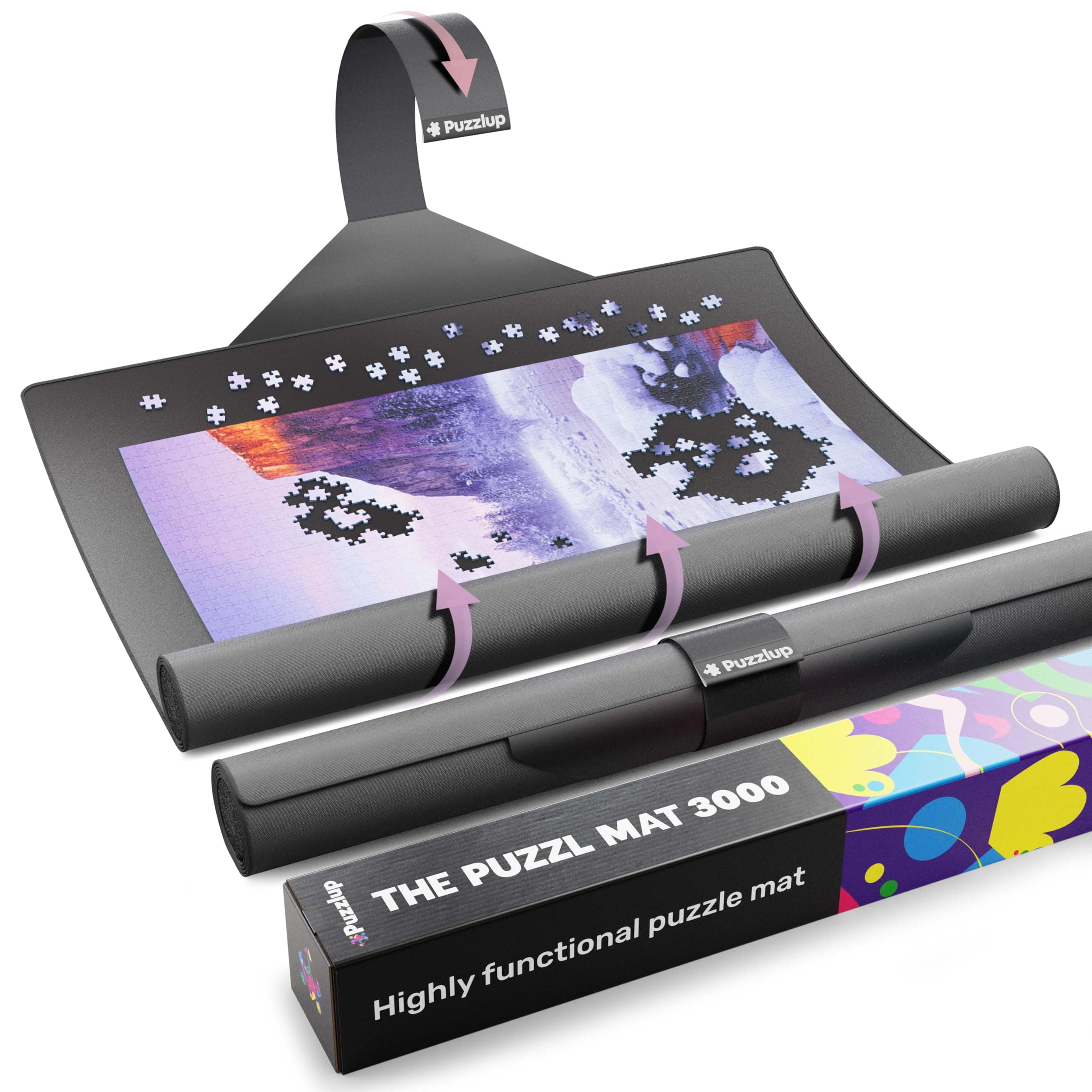 Puzzlup Puzzlematte bis 3000 Teile - 95 x 150 cm - Premium Puzzle Rolle für 500, 1000, 1500, 2000 und 3000 Teile - In Sekunden zusammenrollen - Puzzle Matte Rolle mit Geschenkverpackung Gift 3000 Angebot bei HelloDeals