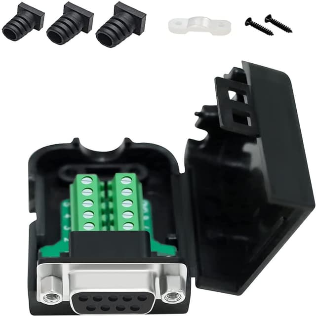DTECH DB9 Breakout Connector Female RS232 Serial Adapter Solderless Module Board mit Anschlussblock, Gehäuse, Muttern und Endrohren (DB9 Female + Muttern) DB9 Buchse + Muttern