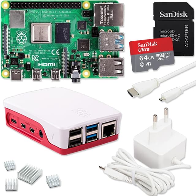 Raspberry Pi 4 8GB Starter-Set | Ultra 64GB SD Karte | USB-C Netzteil 15W | Gehäuse | 4K Micro HDMI Kabel | Kühlkörper Set | Raspberry Pi 4 Model B 8GB RAM