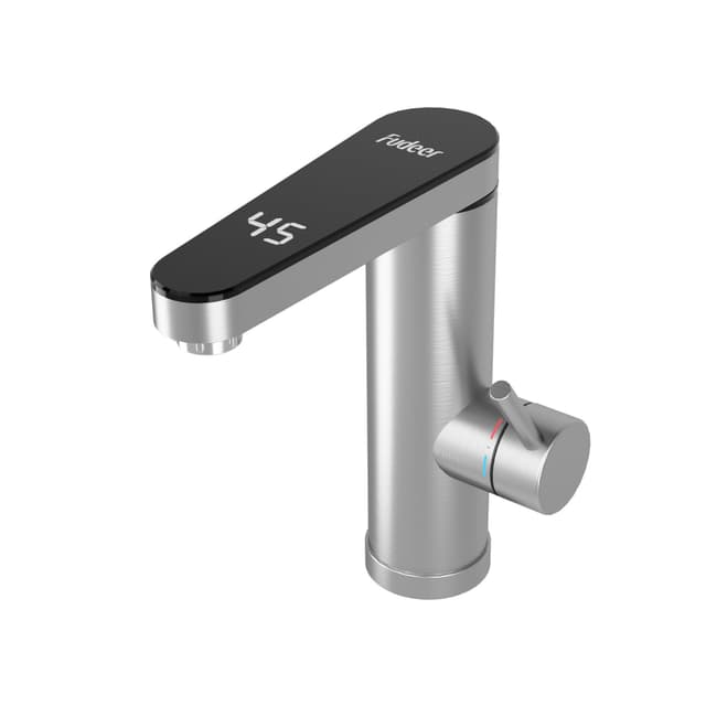 Fudeer wasserhahn mit durchlauferhitzer 230V, 3.3KW Badezimmer Elektrischer Wasserhahn mit digitaler Anzeige (30-45℃),Schnelles Aufheizen, 120° drehbarer Auslauf, 304 Edelstahl(Silber) XH-502 Sliver