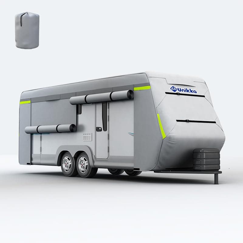 Unikka Caravan Cover Wohnmobil-Schutzhülle, wetterfeste Wohnmobilabdeckungen - hochwertige Wohnmobil Abdeckplane, 5,5-6,7 m, Wasserdicht, Atmungsaktiv, Grau 18-20' (550 * 250 * 235cm) 610*250*235cm Angebot bei HelloDeals