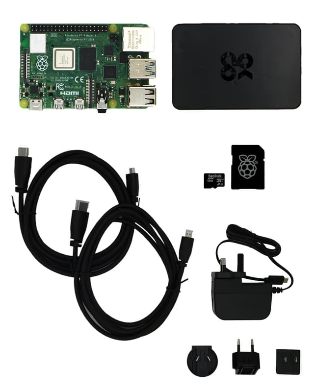_atxx Raspberry Pi 4 4GB Base Kit – Singleboardcomputer Set mit Pi 4 (4GB), Gehäuse, Netzteil, 2X Micro-HDMI Kabel, vorinstalliertem Raspberry Pi OS Bookworm – offizielles Set für Einsteiger & Maker