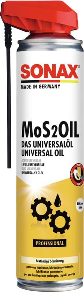 SONAX MoS2Oil Universalöl mit EasySpray (400 ml) Multifunktionsöl für alle Zwecke wie Rostlöser, Schmiermittel, Korrosionsschutz & Kriechöl | Art-Nr. 03394000
