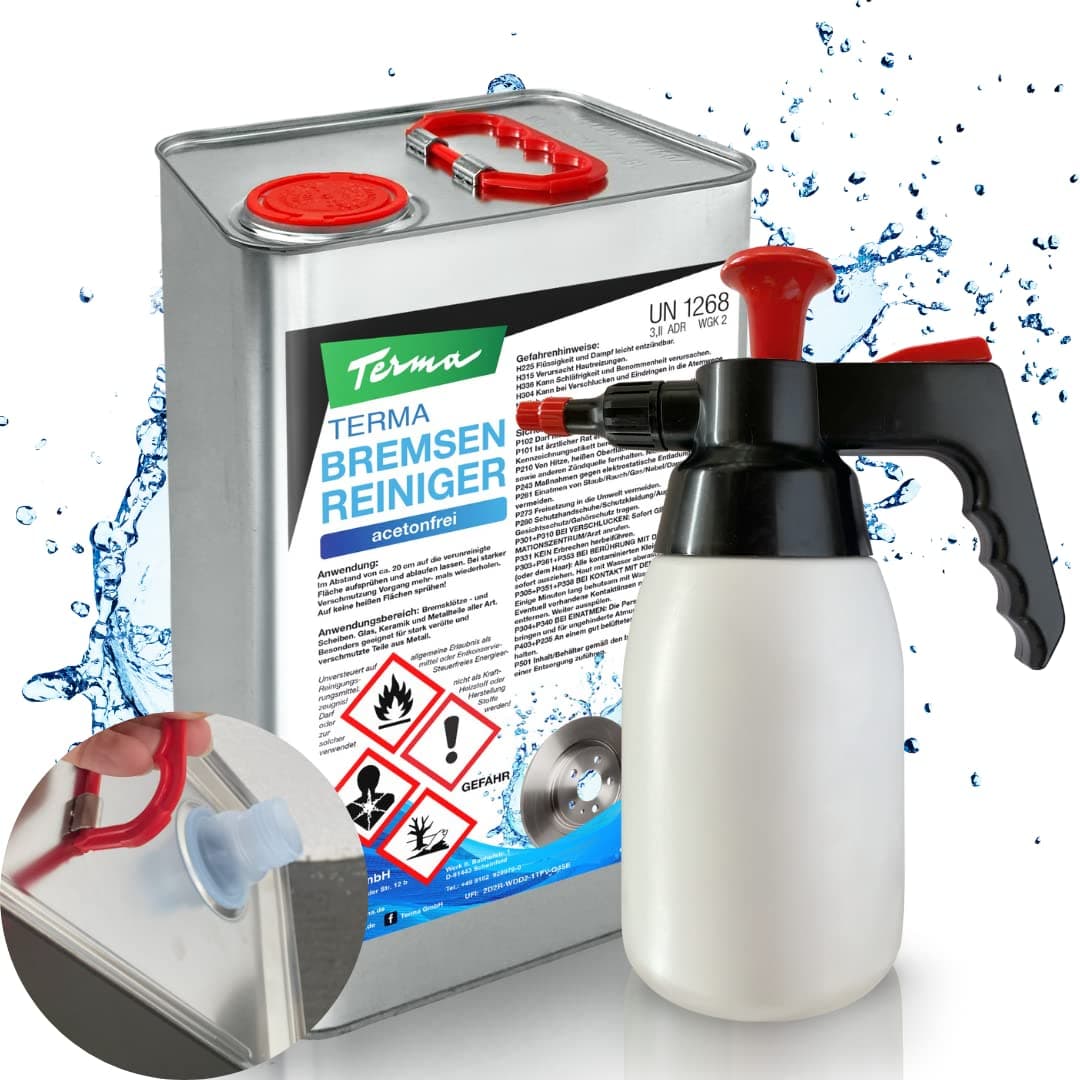 Terma Bremsenreiniger 10l Kanister Set mit Pumpsprühflasche acetonfrei, Pumpflasche Bremsenreiniger 5l 10l 20l 30l Entfetter, Bremsreiniger Montagereiniger Teilereiniger Sprühflasche, 10l + Pumpsprüher