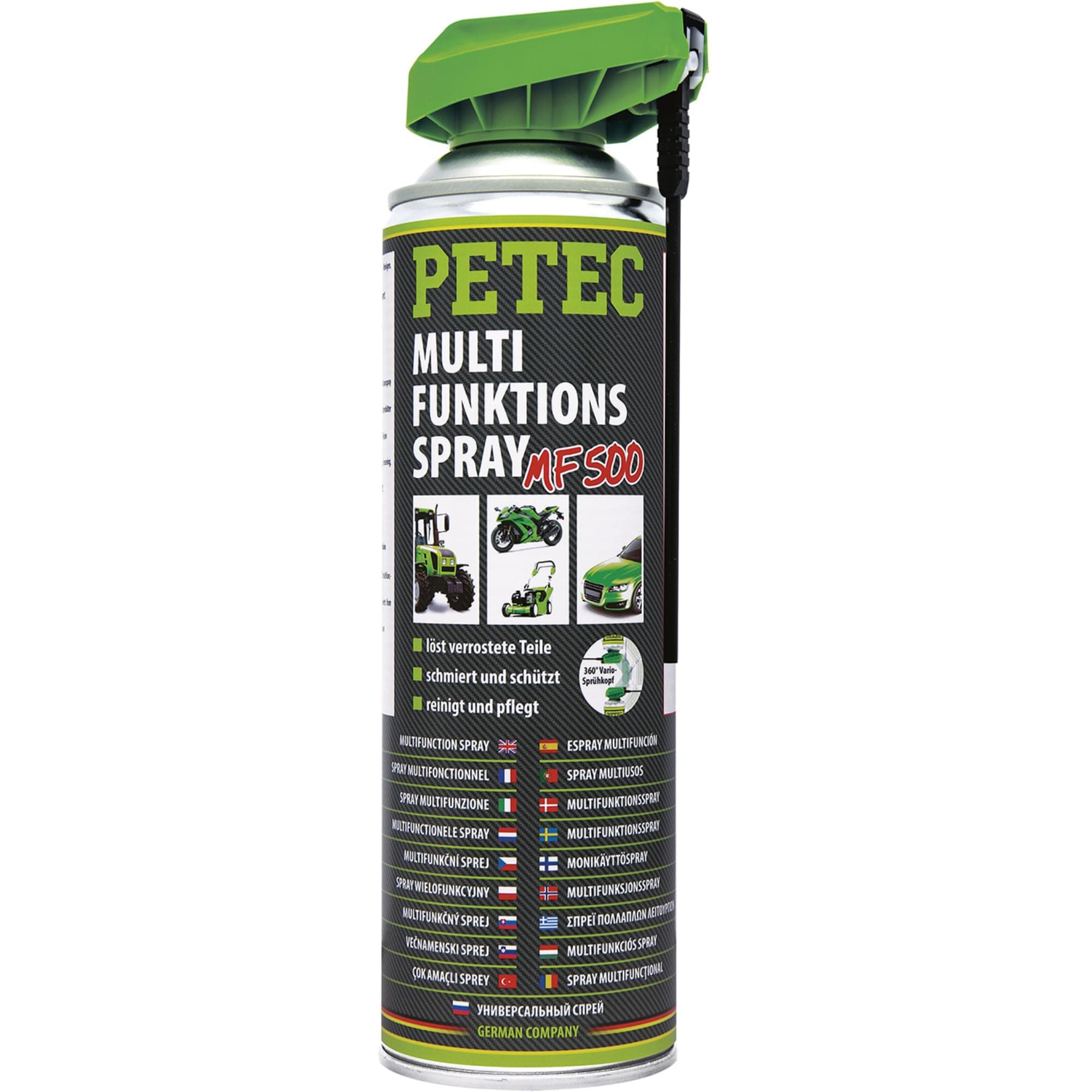 PETEC Multifunktionsspray MF500 Rostlöser Spray Reiniger Schmiermittel Pflegespray 500 ml für Auto, Bike, Fahrrad, Türschloss, Edelstahl 71250