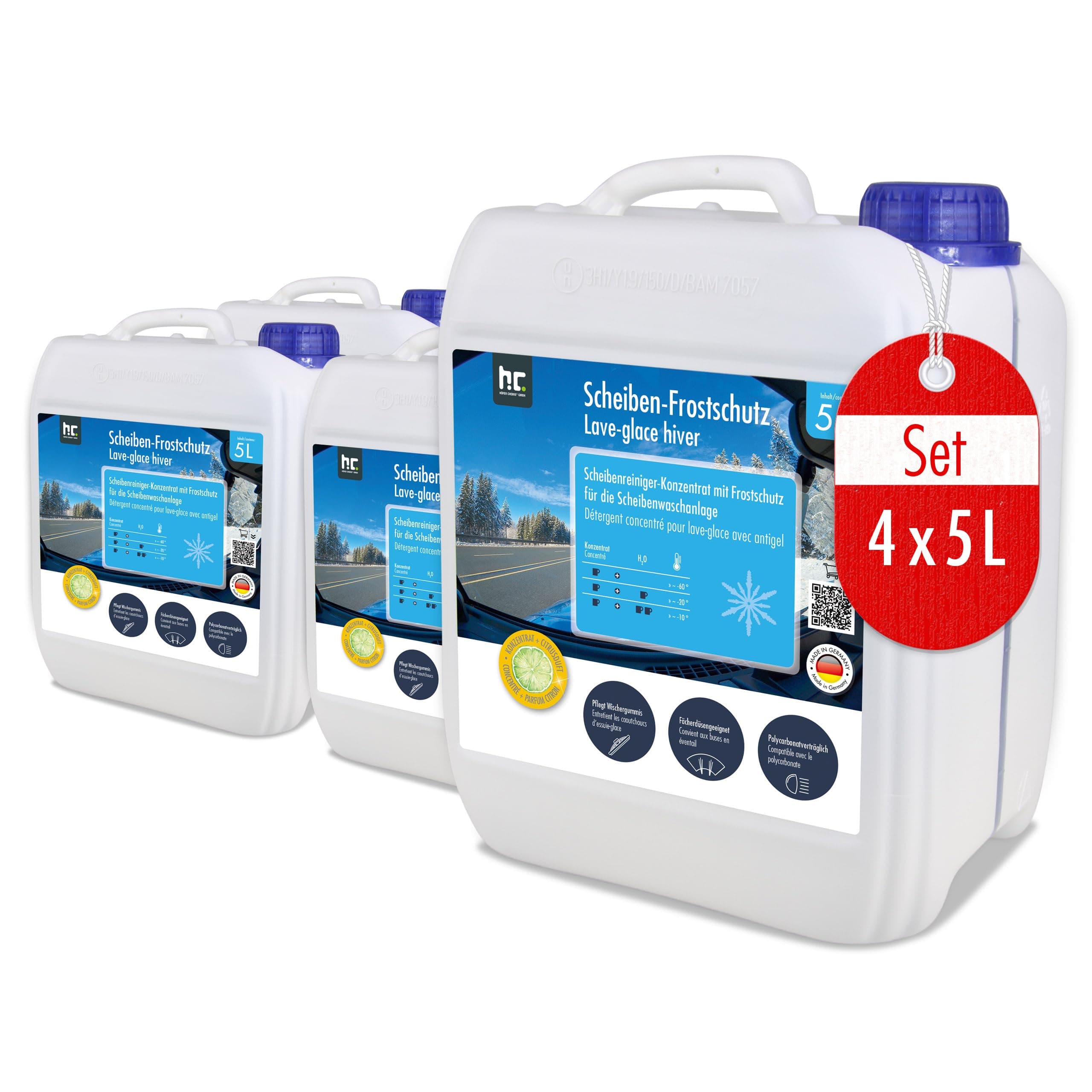 5 L Premium Scheiben Frostschutz -60 Grad Konzentrat für KFZ Autoscheibe Polycarbonatverträglich mit frischem Zitrusduft 5 l (1er Pack)