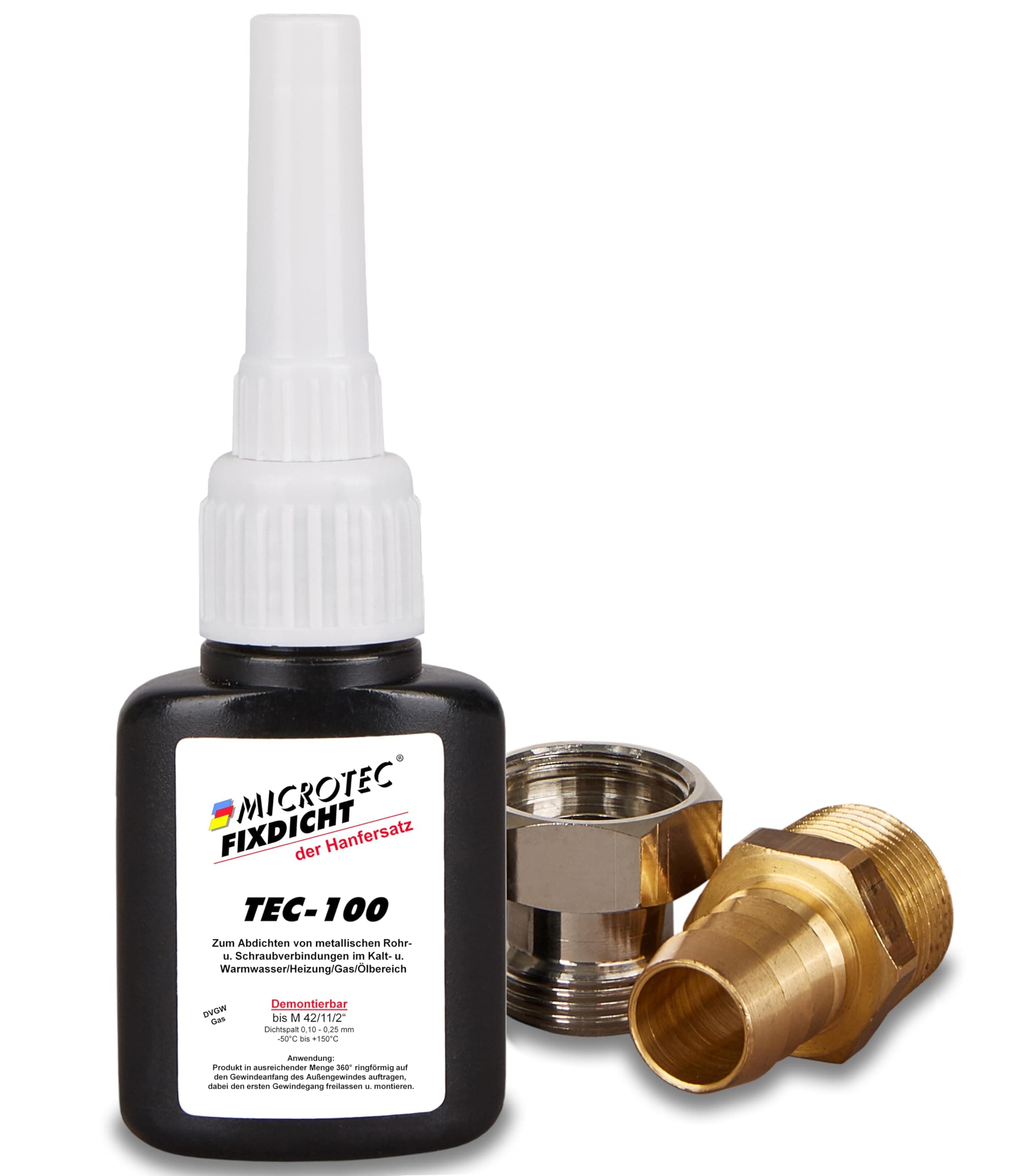 Microtec® Fixdicht Dichtmittel TEC-100 | 10g | Gewindedichtung und Schraubensicherung | Der Hanfersatz aus der Flasche | einfaches, schnelles und sicheres Gewindedichtmittel | DVGW 10.0 Gramm