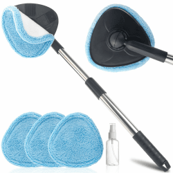 Funyord Scheibenreiniger Auto, 360° drehbarer Autoscheiben Innenreiniger mit ausziehbarem Griff, 61.5cm Windschutzscheibenreiniger mit 3 dicken, abreißbaren Mikrofaser Reinigungspads Angebot bei HelloDeals