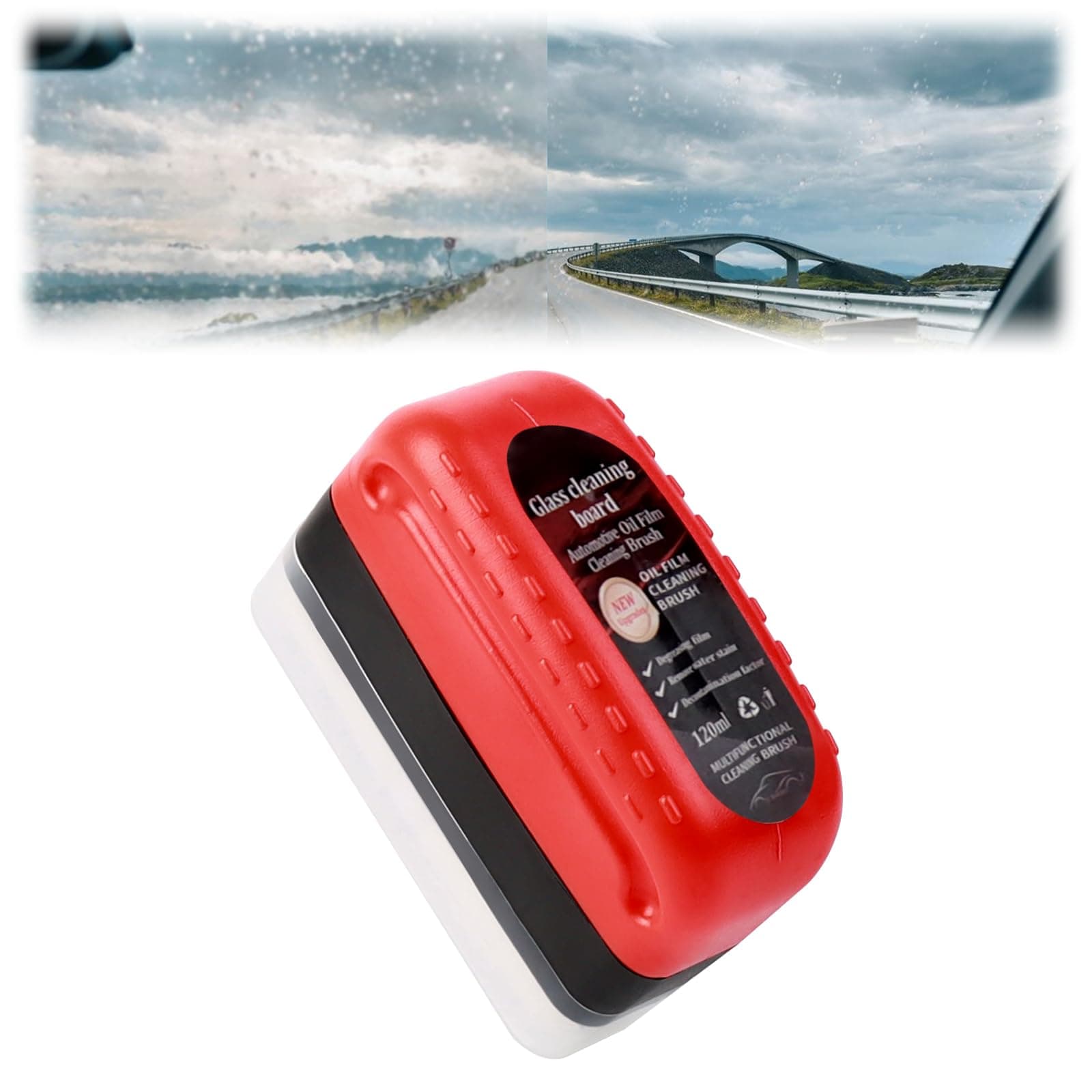 Multifunktionale KFZ-Ölfilm-Reinigungsbürste, 120ML Ölabweisende Folie für Autoscheiben, Windschutzscheiben Glas Ölfilm Reiniger, Ölfilmentferner Autoglas zur Verbesserung der Klarheit Sichtbarkeit