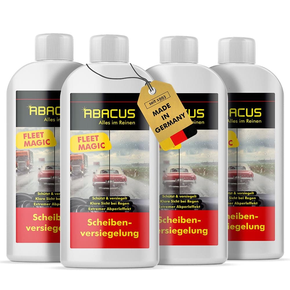 ABACUS® Fleet Magic® Scheibenversiegelung Auto | Glasversiegelung | Nanoversiegelung | Regenabweiser mit Lotus-Effekt | Scheibenversiegelung mit Abperleffekt für klare Sicht 4X 250 ml (7003)