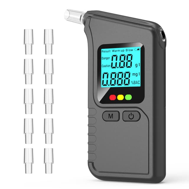 Wagxoey Alkoholtester, Promillemessgerät Alkoholtester Polizeigenau Professioneller, Tragbarer Alkoholmessgerät mit 10 Mundstücken Digitaler LCD-Anzeige, Atemalkoholtester Heim Partygebrauch