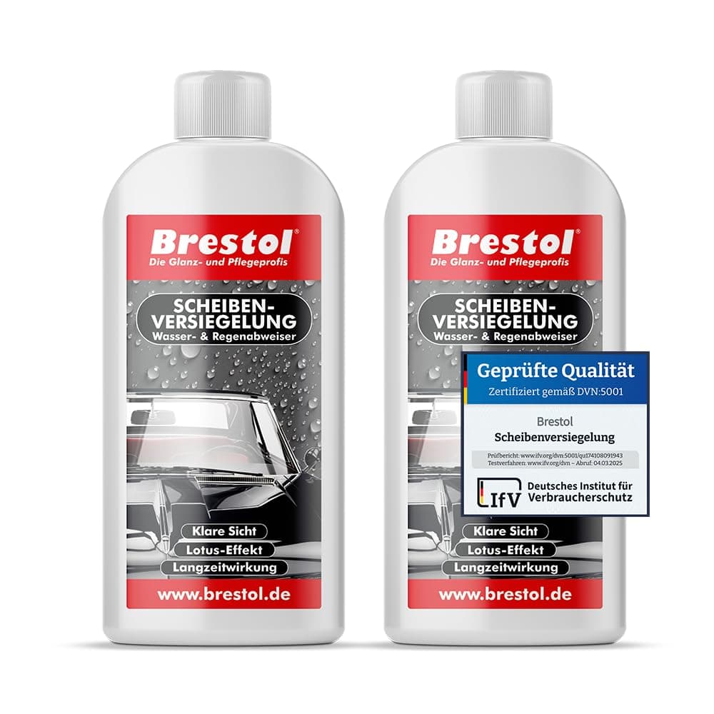 Brestol® Scheibenversiegelung 2X 250 ml - Regenabweiser Wasserabweiser Abperleffekt Abperl-Effekt Nano - Der unsichtbare Scheibenwischer, Rain-Repellent Glasversiegelung Lotuseffekt