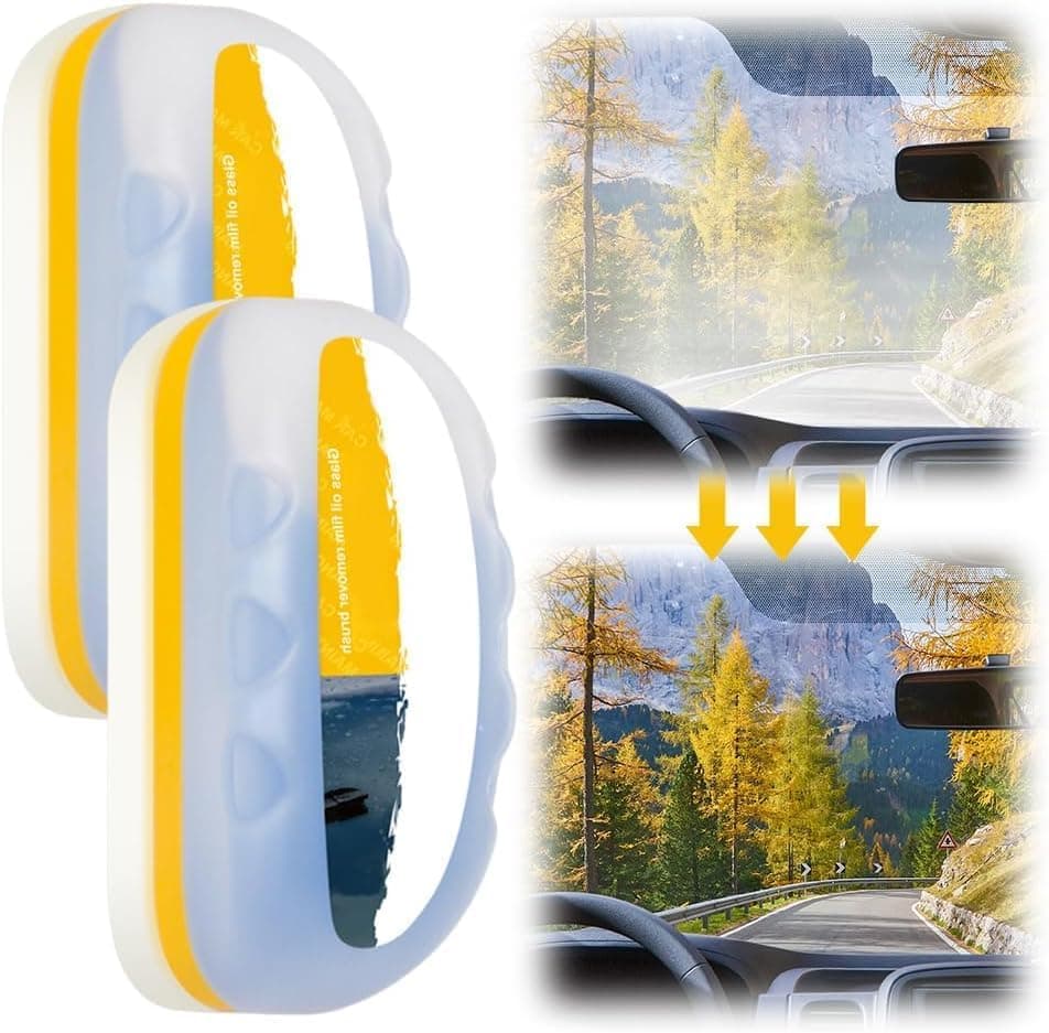 2025 Neu Automotive Ölfilm Reinigungsbürste, Multifunktionaler Auto Glasreiniger mit 120ML Ölfilm Entferner, Anti-Beschlag Glasreiniger für Autoscheiben, Windschutzscheiben & Spiegel (2)