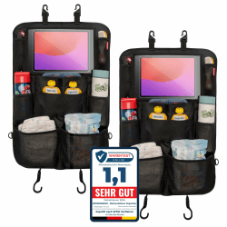 HerzensKind Rückenlehnenschutz und Organizer. Auto Organizer mit extra großem 13" Tabletfach und 9 Taschen. Sitzschoner mit Tablethalter für Autofahrten mit Kindern.(2 Stück) Schwarz 2-stück Angebot bei HelloDeals