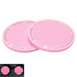 JJiaoLinin Auto Getränkehalter Untersetzer,2 Stück Universal Auto Getränkehalter Einsatz Bling Bling Strass Auto Dekor Zubehör Anti-Rutsch Auto Untersetzer Rosa