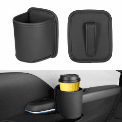 VDARK 2 Stück Getränkehalter aus Leder für die Autotür, universeller Flaschenhalter zum Anklipsen für den Rücksitz, kratzfester Getränke-Organizer für Wasser, große Tassen und Getränke, Schwarz 2P