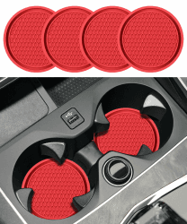 Flaconi 4-teiliges Auto-Untersetzerset,Getränkehalter-Einsatz im Auto,Auto-Untersetzer für Getränkehalter,Auto-Innenausstattung,Auto-Becheruntersetzer,7 cm rutschfeste Getränkematte (Rot)