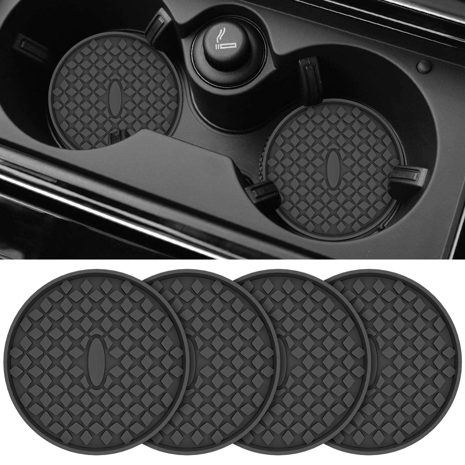 STLIAN Auto-Untersetzer [4 Stück] Silikon-Getränkehalter-Matten, rutschfest, versenkte Auto-Innenzubehör, Schwarz 4er-pack, Schwarz Angebot bei HelloDeals
