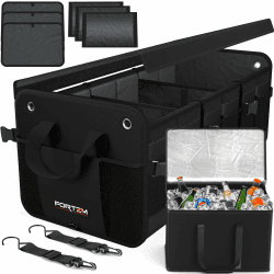FORTEM Kofferraum Organizer, Kofferraumtasche, Zusammenklappbarer Auto Organizer Kofferraum mit Fächern, Rutschfester Boden, Verstellbare Sicherungsriemen, Klappbarer Deckel (Extragroß mit Kühler) Extragroß mit Kühler Schwarz Angebot bei HelloDeals