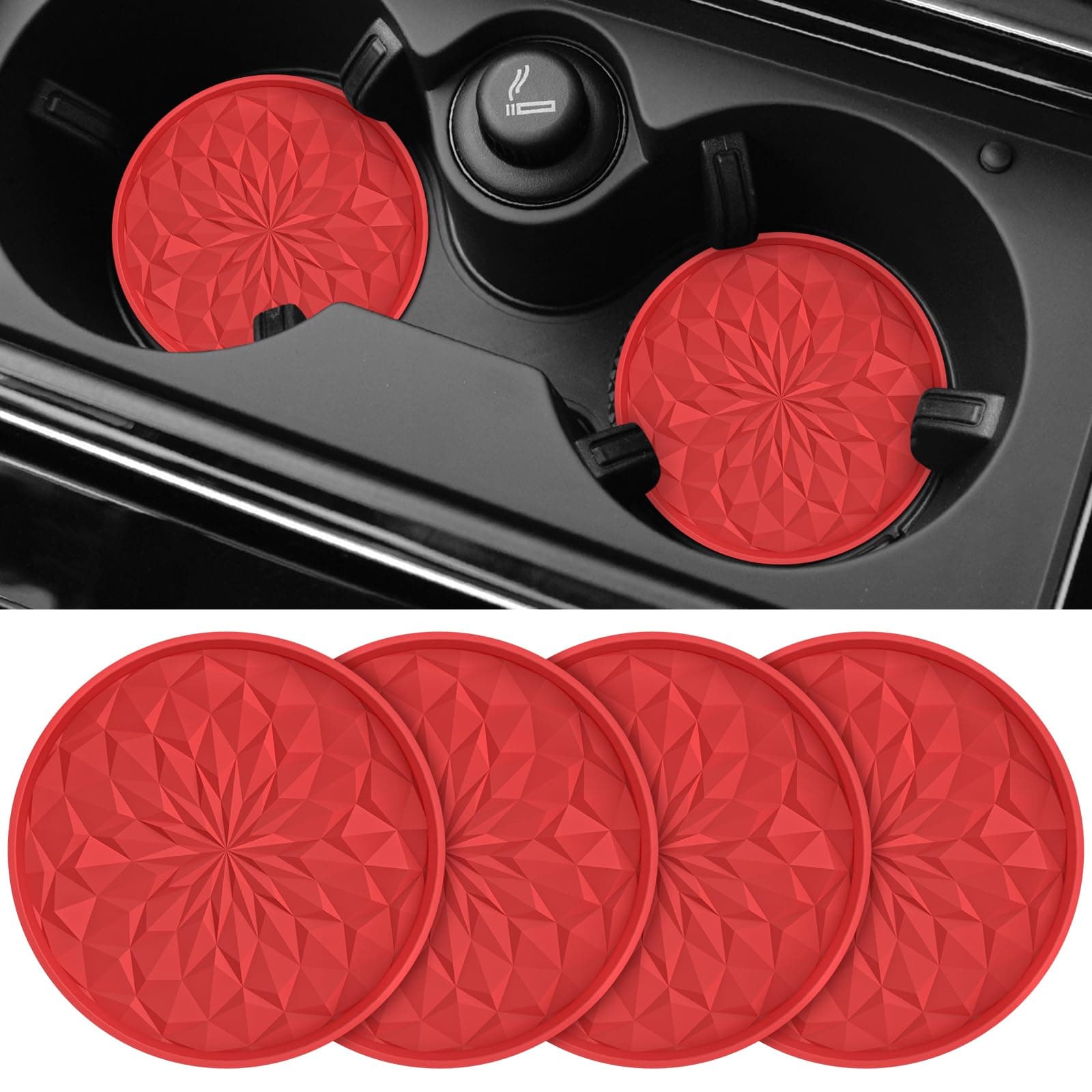STLIAN Auto-Untersetzer für Getränkehalter, Silikon, universal, rutschfest, eingelassenes Auto-Innenzubehör, Rot, 4 Stück 4er-pack, Rot Angebot bei HelloDeals