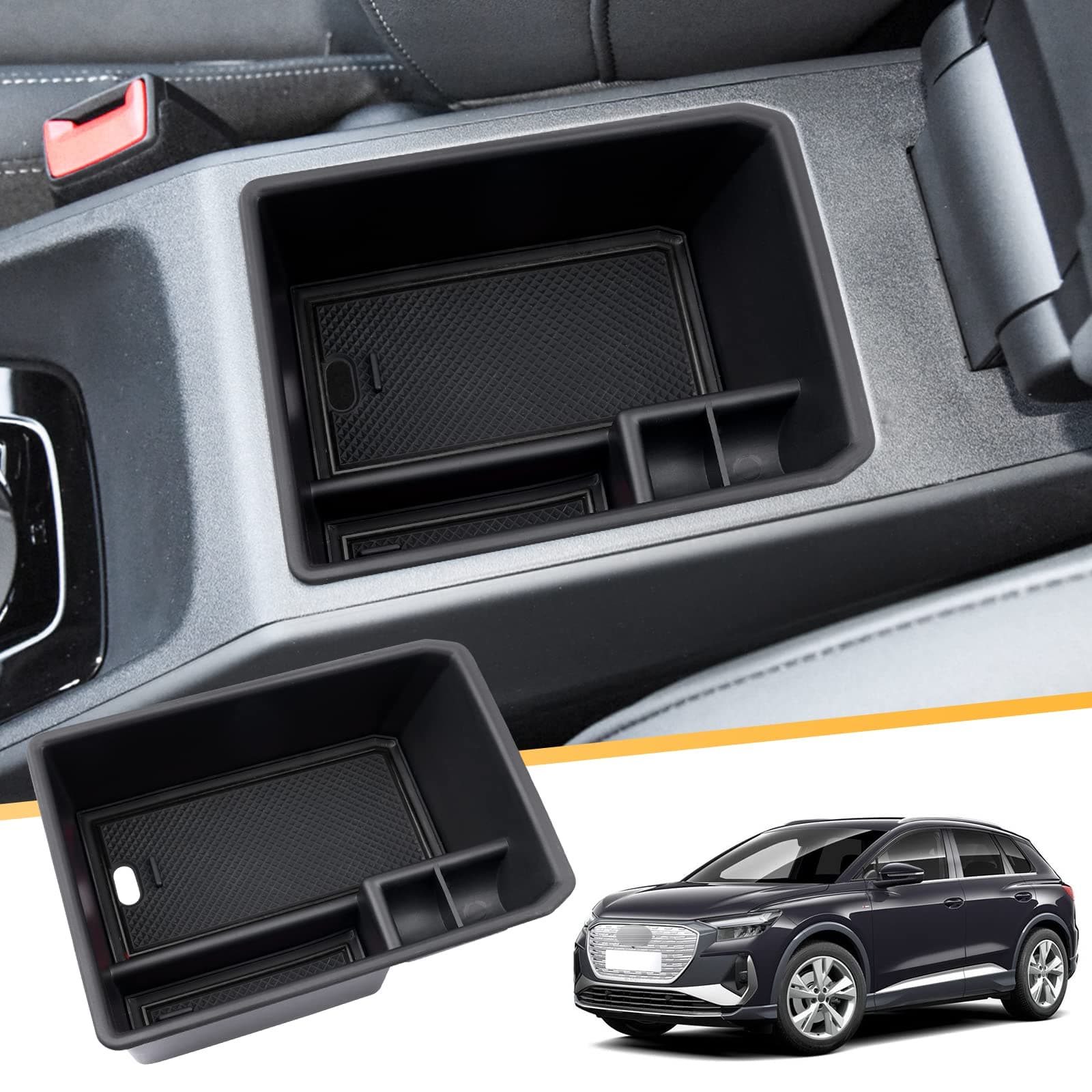 LFOTPP Kompatibel mit Audi Q4 e-tron EV Electric 2021-2024 Mittelkonsole Aufbewahrungsbox, Q4 etron Sportback Zubehör Armlehne Organizer Tray Handschuhfach (Schwarz) Flache Armlehne Schwarz1 Angebot bei HelloDeals