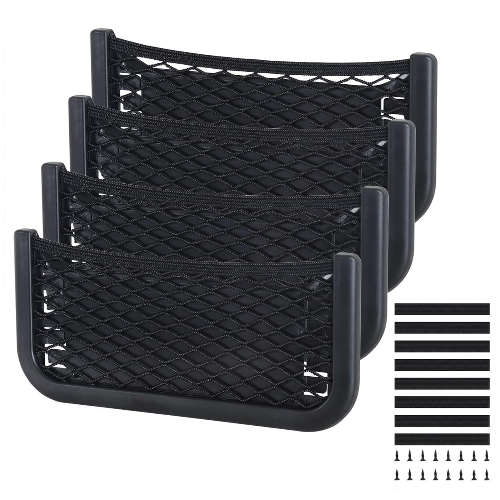 Omtofo 3 in 1 Auto Aufbewahrungsnetz, 4 Stück 26 x 12cm Selbstklebendes Netztasche Auto, Elastisch Ablagenetz mit Gummiband und Schraube, Kofferraum Netztasche Gepäcknetz für Wohnmobil, Boote, Zuhause 26*12cm-4pcs Angebot bei HelloDeals